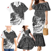 Personalized Mexico Aztec Calendar Family Matching Mermaid Dress and Hawaiian Shirt Flag and Coat of Arms