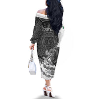 Personalized Mexico Aztec Calendar Family Matching Off The Shoulder Long Sleeve Dress and Hawaiian Shirt Flag and Coat of Arms