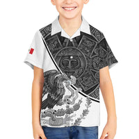 Personalized Mexico Aztec Calendar Family Matching Off Shoulder Short Dress and Hawaiian Shirt Flag and Coat of Arms