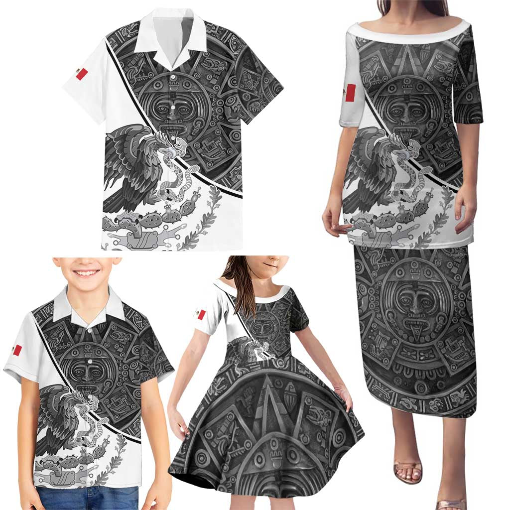 Personalized Mexico Aztec Calendar Family Matching Puletasi and Hawaiian Shirt Flag and Coat of Arms