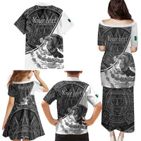 Personalized Mexico Aztec Calendar Family Matching Puletasi and Hawaiian Shirt Flag and Coat of Arms
