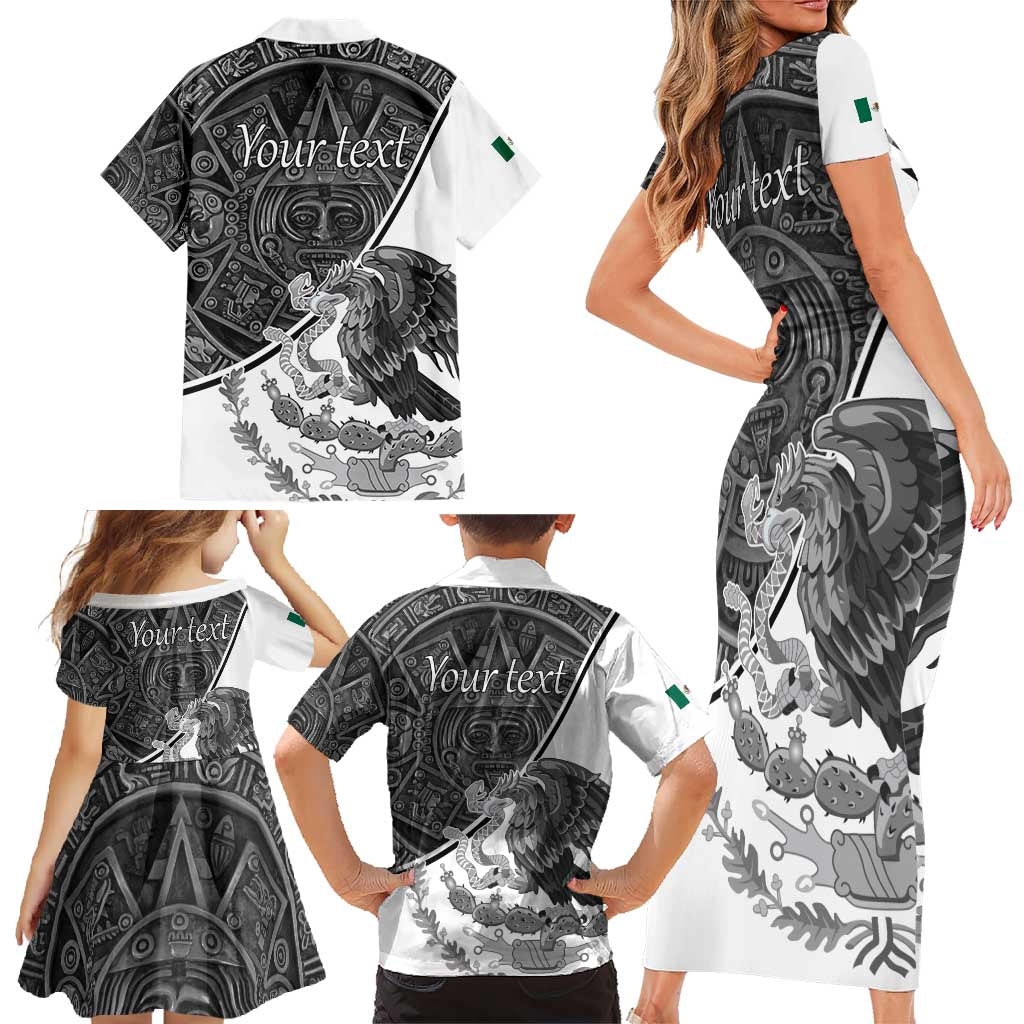 Personalized Mexico Aztec Calendar Family Matching Short Sleeve Bodycon Dress and Hawaiian Shirt Flag and Coat of Arms