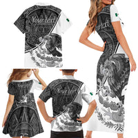 Personalized Mexico Aztec Calendar Family Matching Short Sleeve Bodycon Dress and Hawaiian Shirt Flag and Coat of Arms