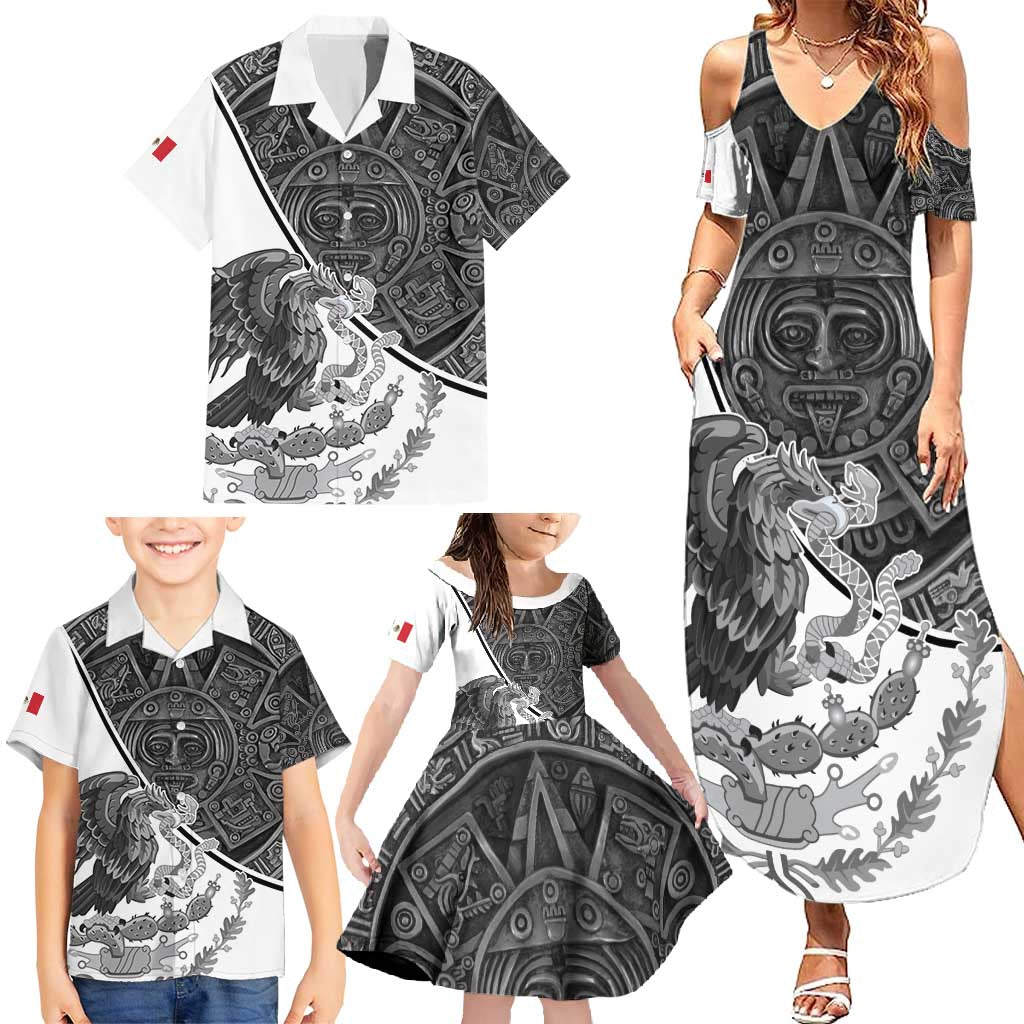 Personalized Mexico Aztec Calendar Family Matching Summer Maxi Dress and Hawaiian Shirt Flag and Coat of Arms