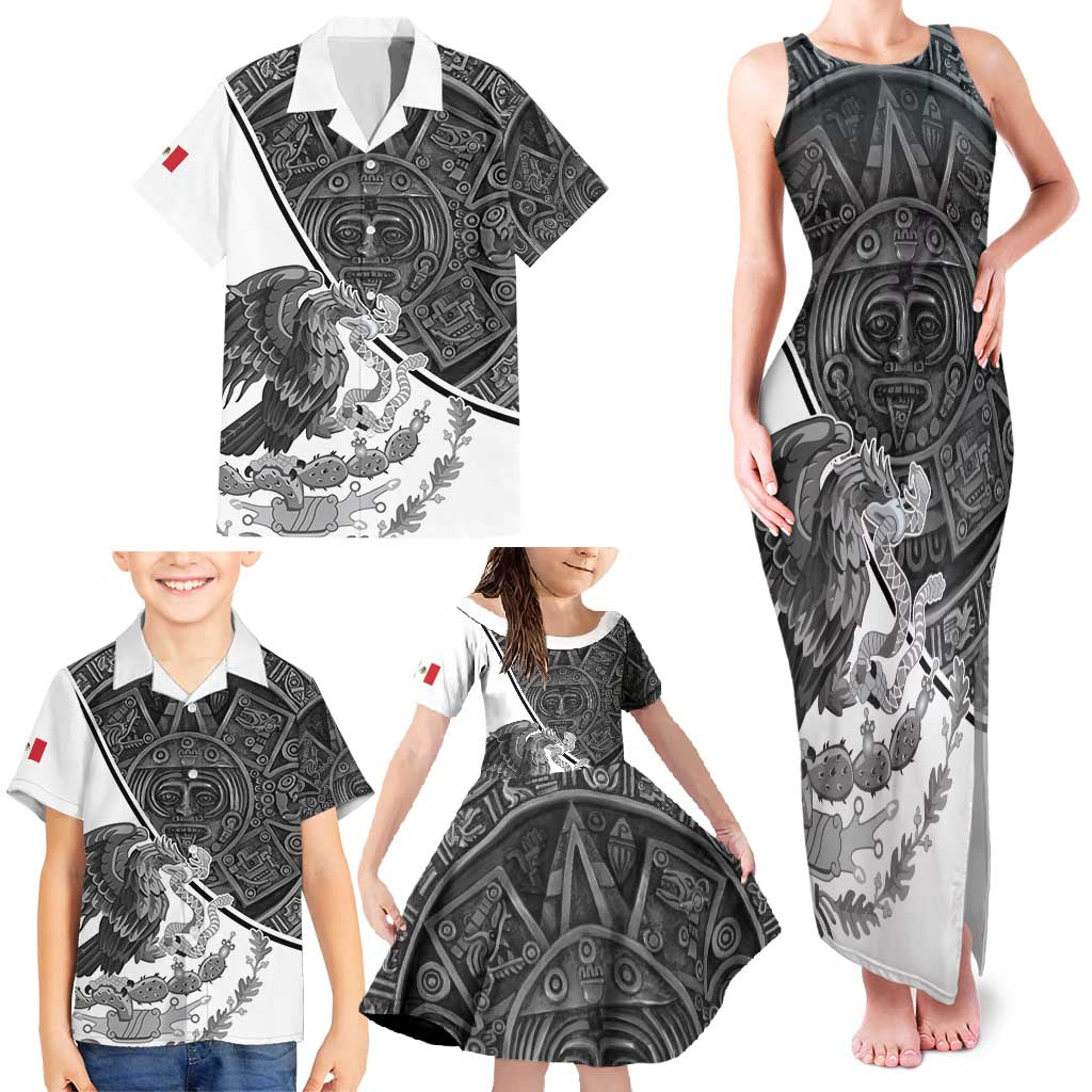 Personalized Mexico Aztec Calendar Family Matching Tank Maxi Dress and Hawaiian Shirt Flag and Coat of Arms