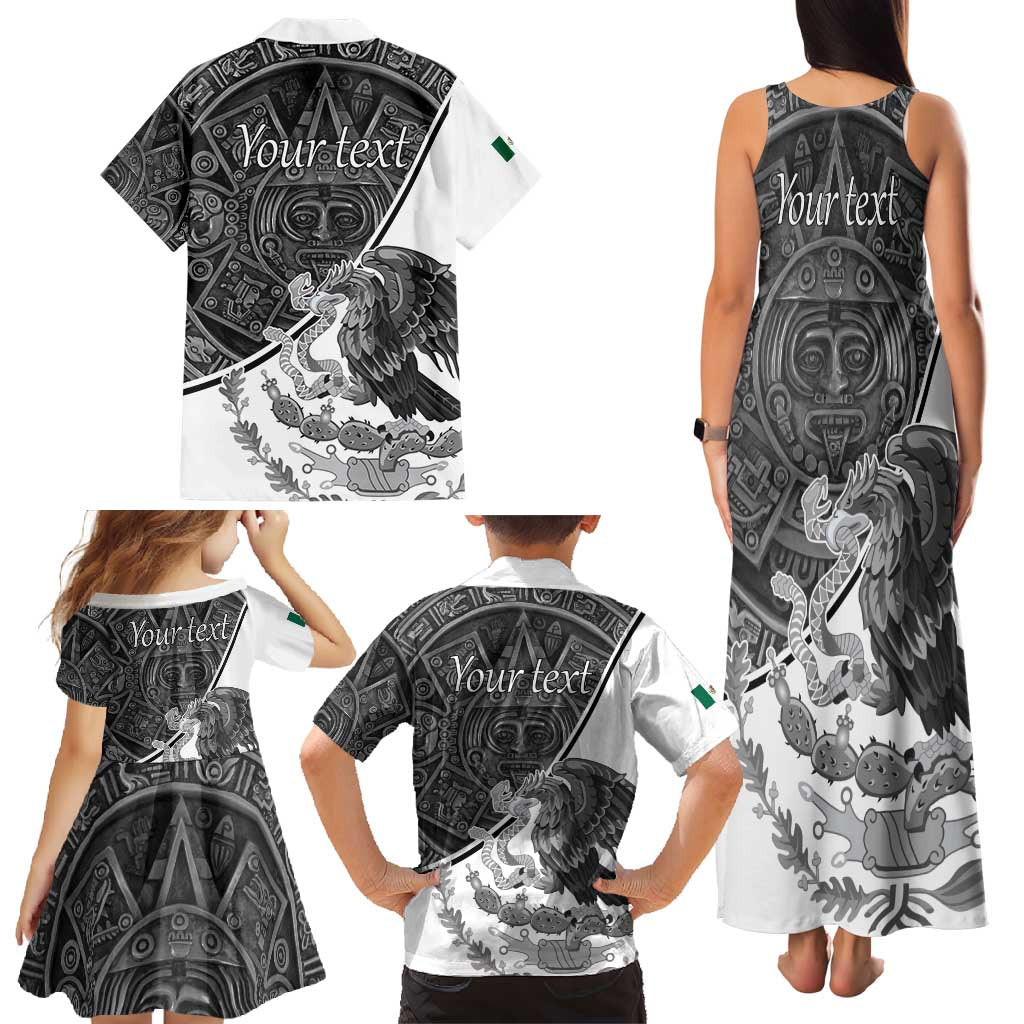 Personalized Mexico Aztec Calendar Family Matching Tank Maxi Dress and Hawaiian Shirt Flag and Coat of Arms