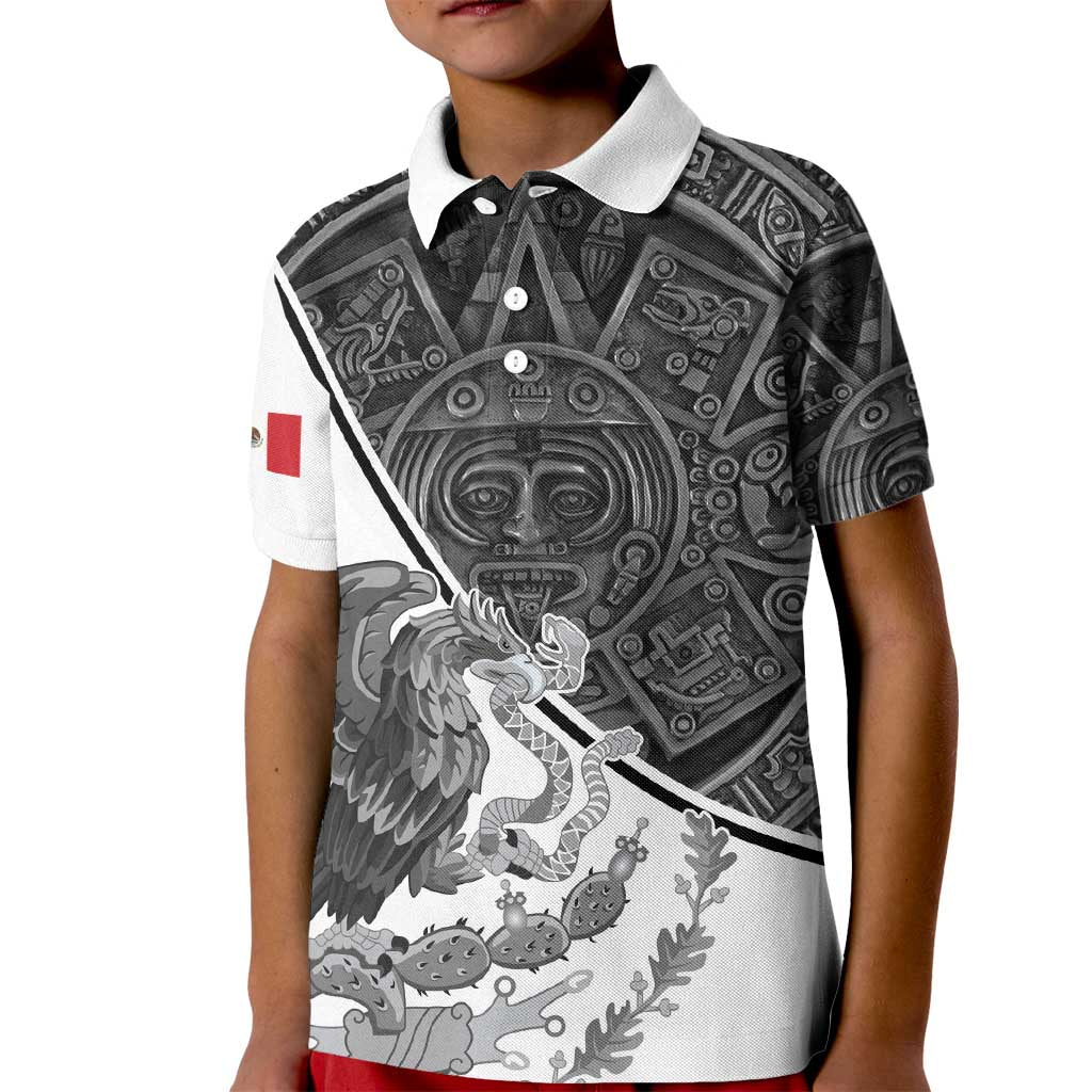Personalized Mexico Aztec Calendar Kid Polo Shirt Flag and Coat of Arms