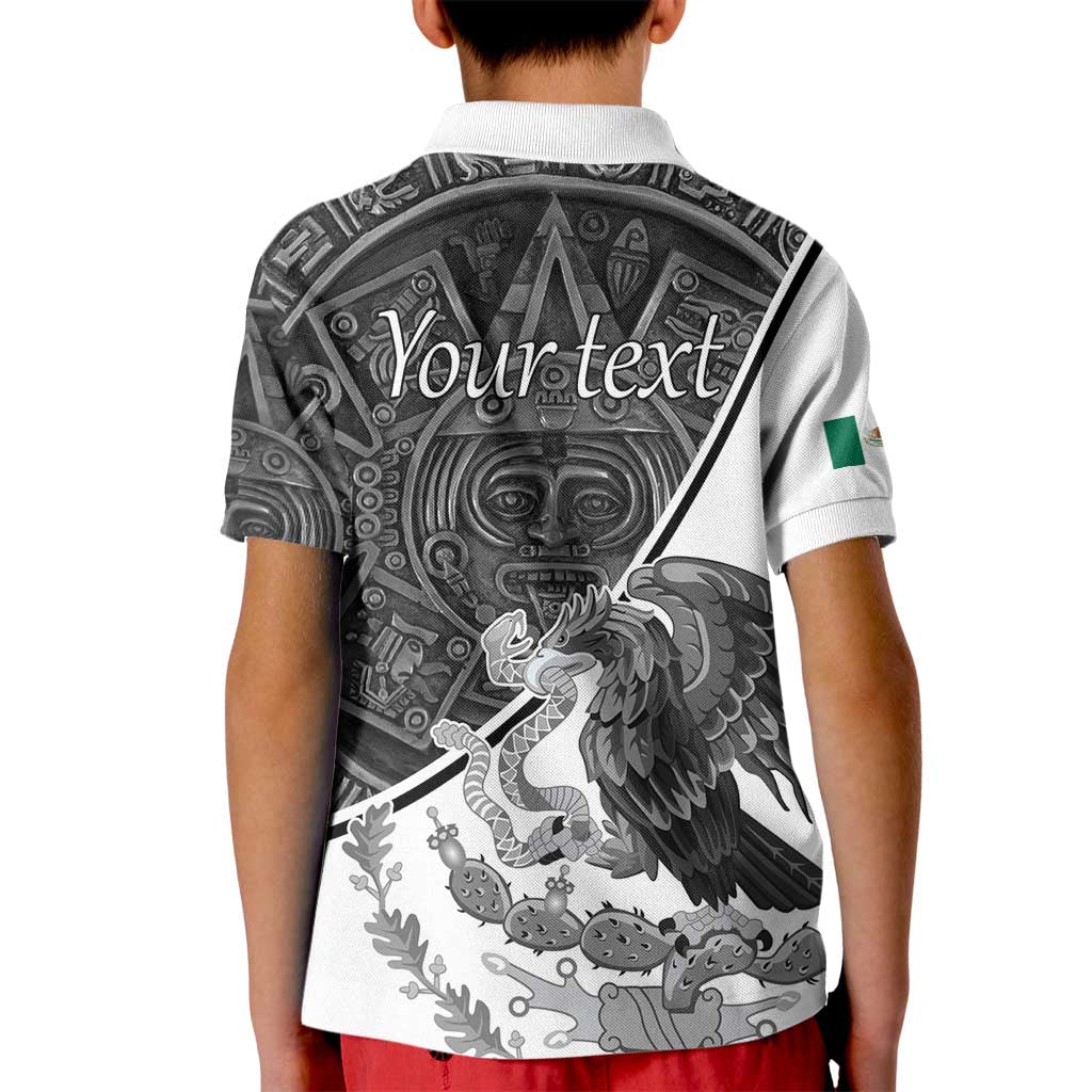 Personalized Mexico Aztec Calendar Kid Polo Shirt Flag and Coat of Arms