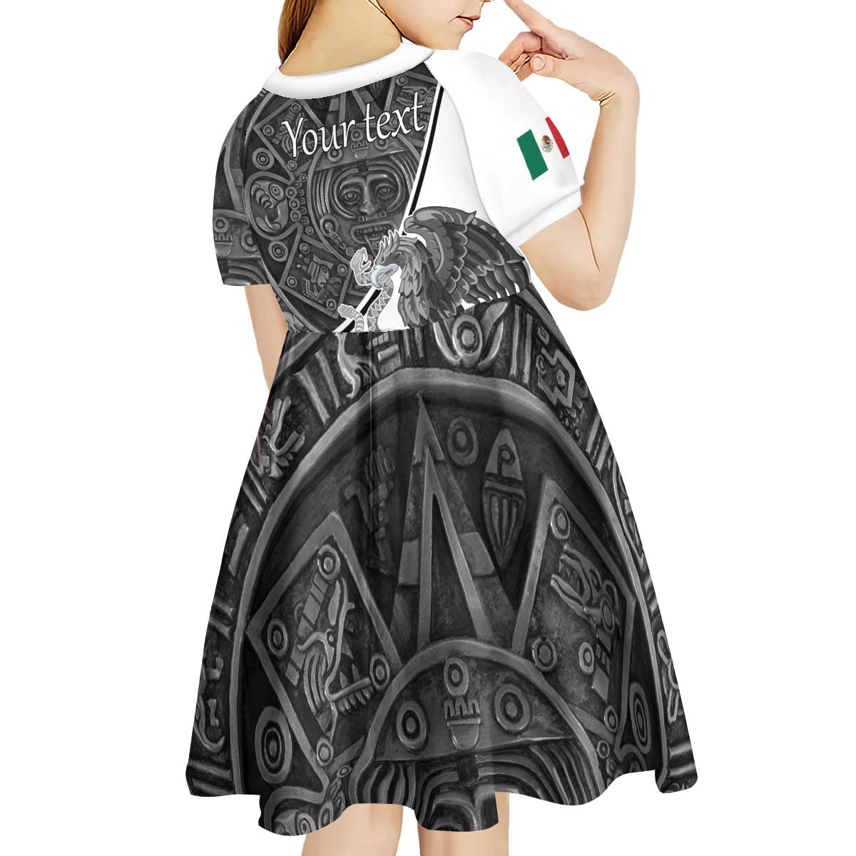 Personalized Mexico Aztec Calendar Kid Short Sleeve Dress Flag and Coat of Arms