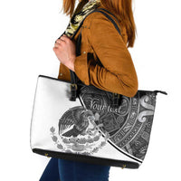 Personalized Mexico Aztec Calendar Leather Tote Bag Flag and Coat of Arms