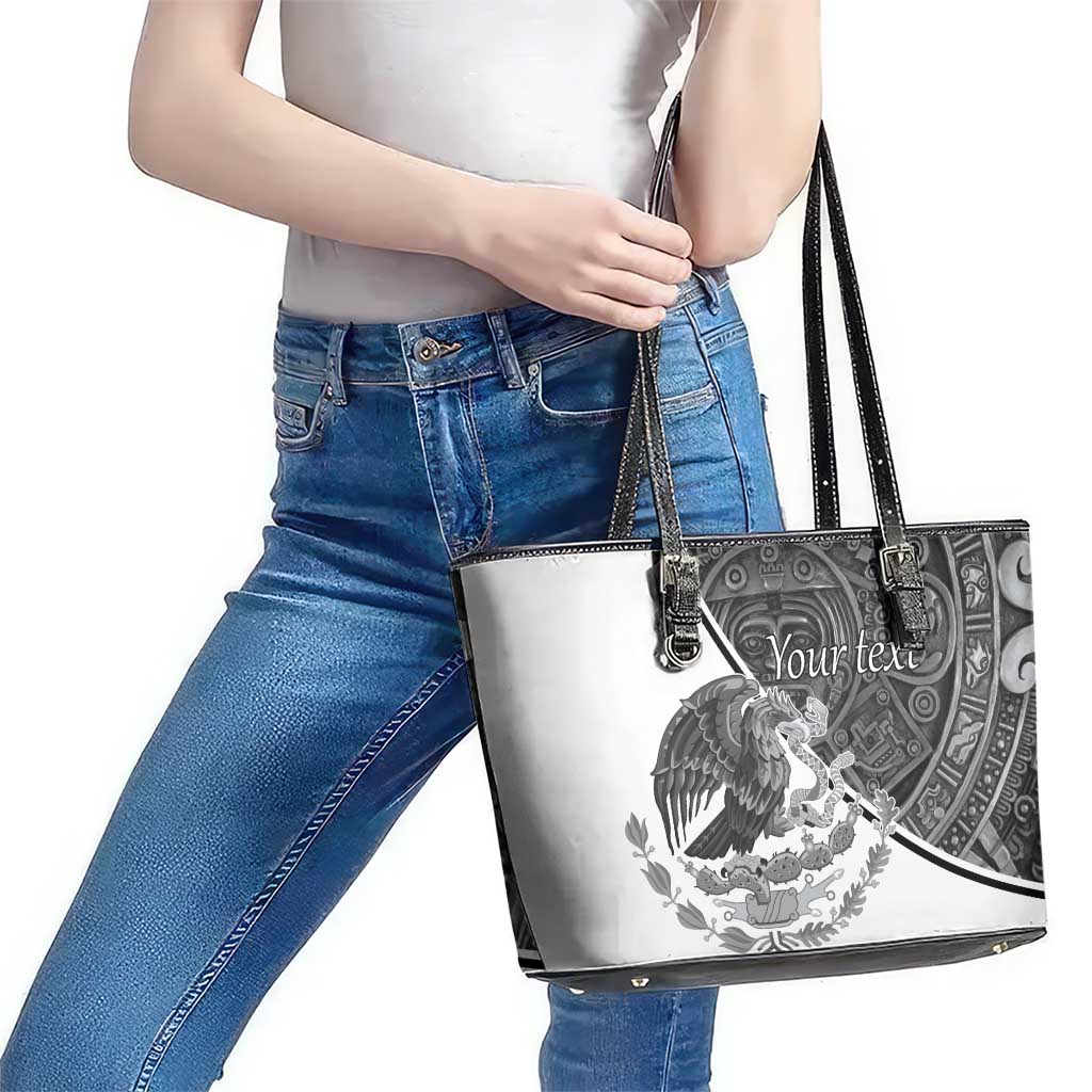 Personalized Mexico Aztec Calendar Leather Tote Bag Flag and Coat of Arms