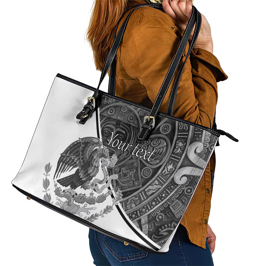 Personalized Mexico Aztec Calendar Leather Tote Bag Flag and Coat of Arms