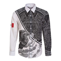Personalized Mexico Aztec Calendar Long Sleeve Button Shirt Flag and Coat of Arms