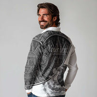 Personalized Mexico Aztec Calendar Long Sleeve Polo Shirt Flag and Coat of Arms
