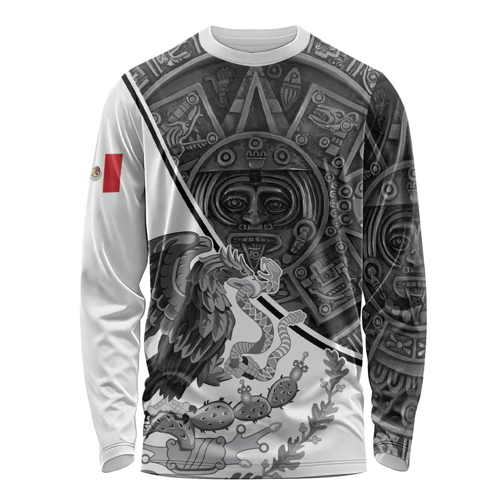 Personalized Mexico Aztec Calendar Long Sleeve Shirt Flag and Coat of Arms