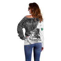 Personalized Mexico Aztec Calendar Off Shoulder Sweater Flag and Coat of Arms
