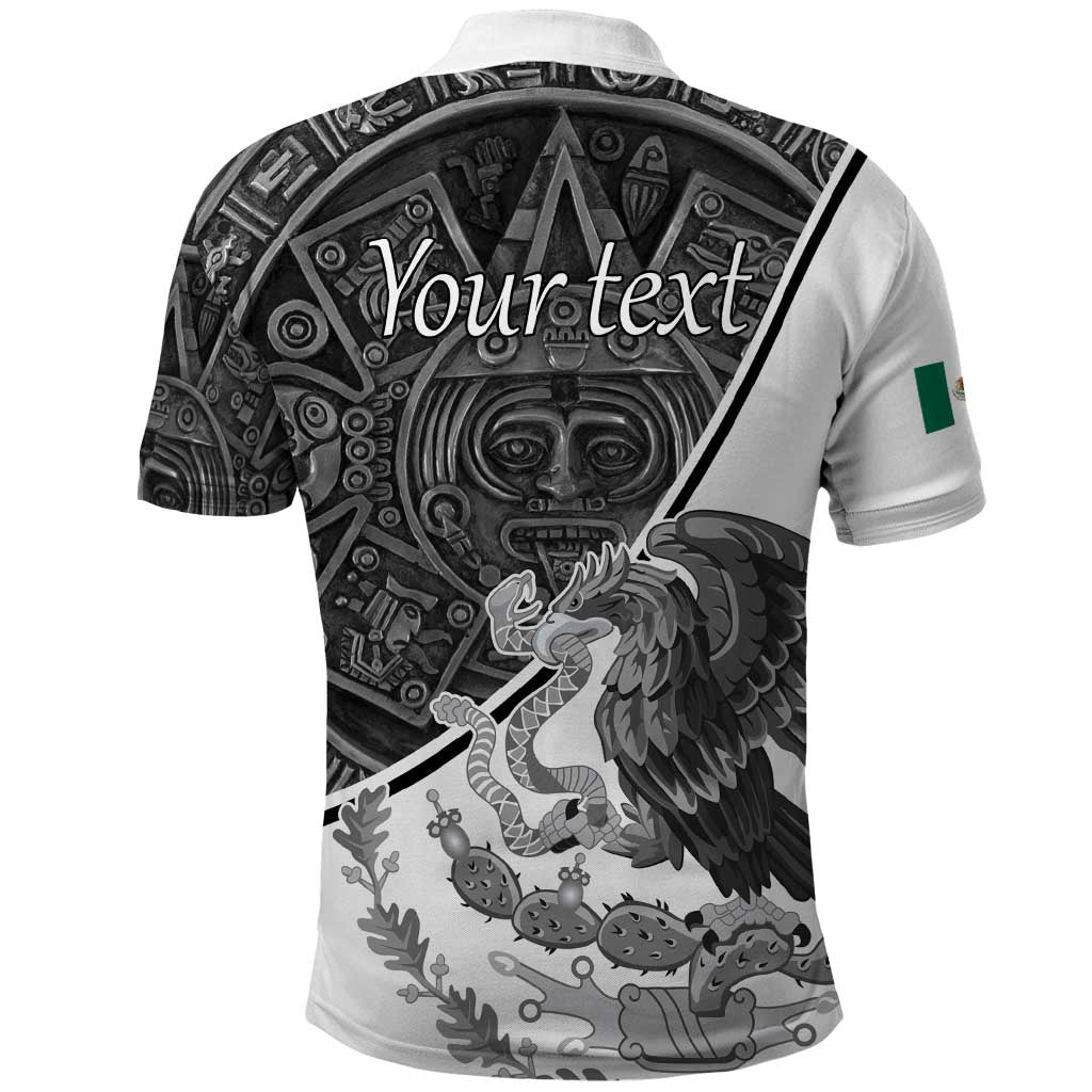 Personalized Mexico Aztec Calendar Polo Shirt Flag and Coat of Arms