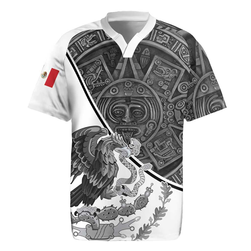 Personalized Mexico Aztec Calendar Rugby Jersey Flag and Coat of Arms