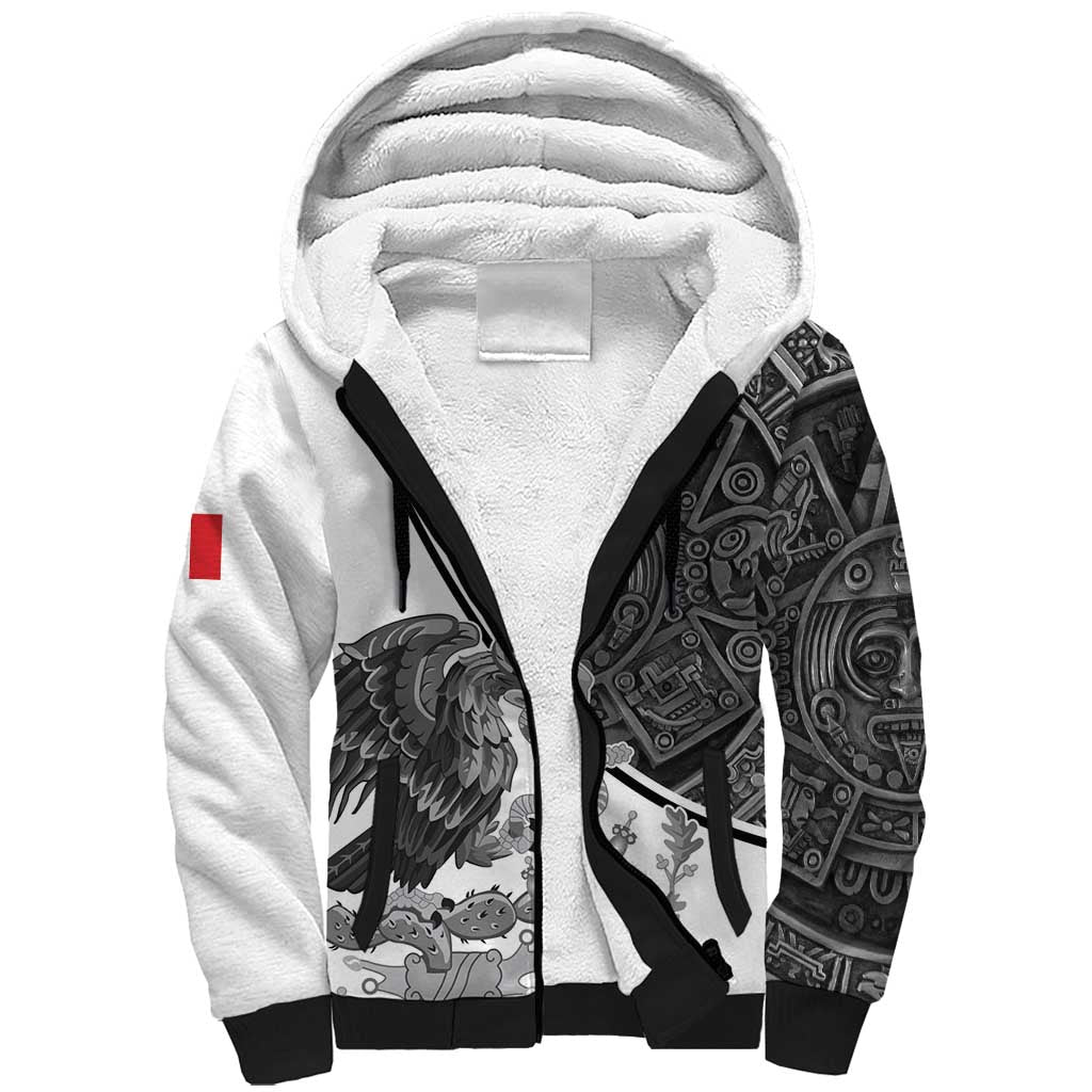 Personalized Mexico Aztec Calendar Sherpa Hoodie Flag and Coat of Arms
