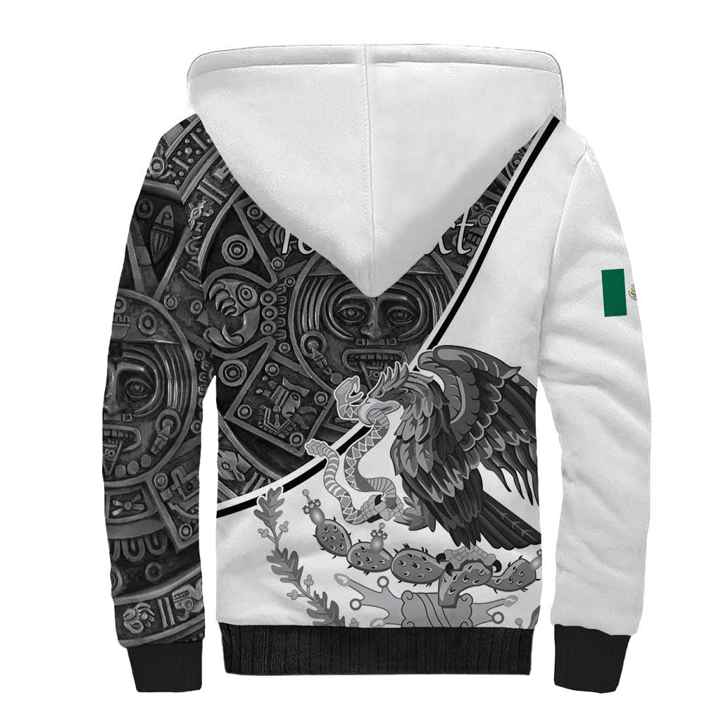 Personalized Mexico Aztec Calendar Sherpa Hoodie Flag and Coat of Arms