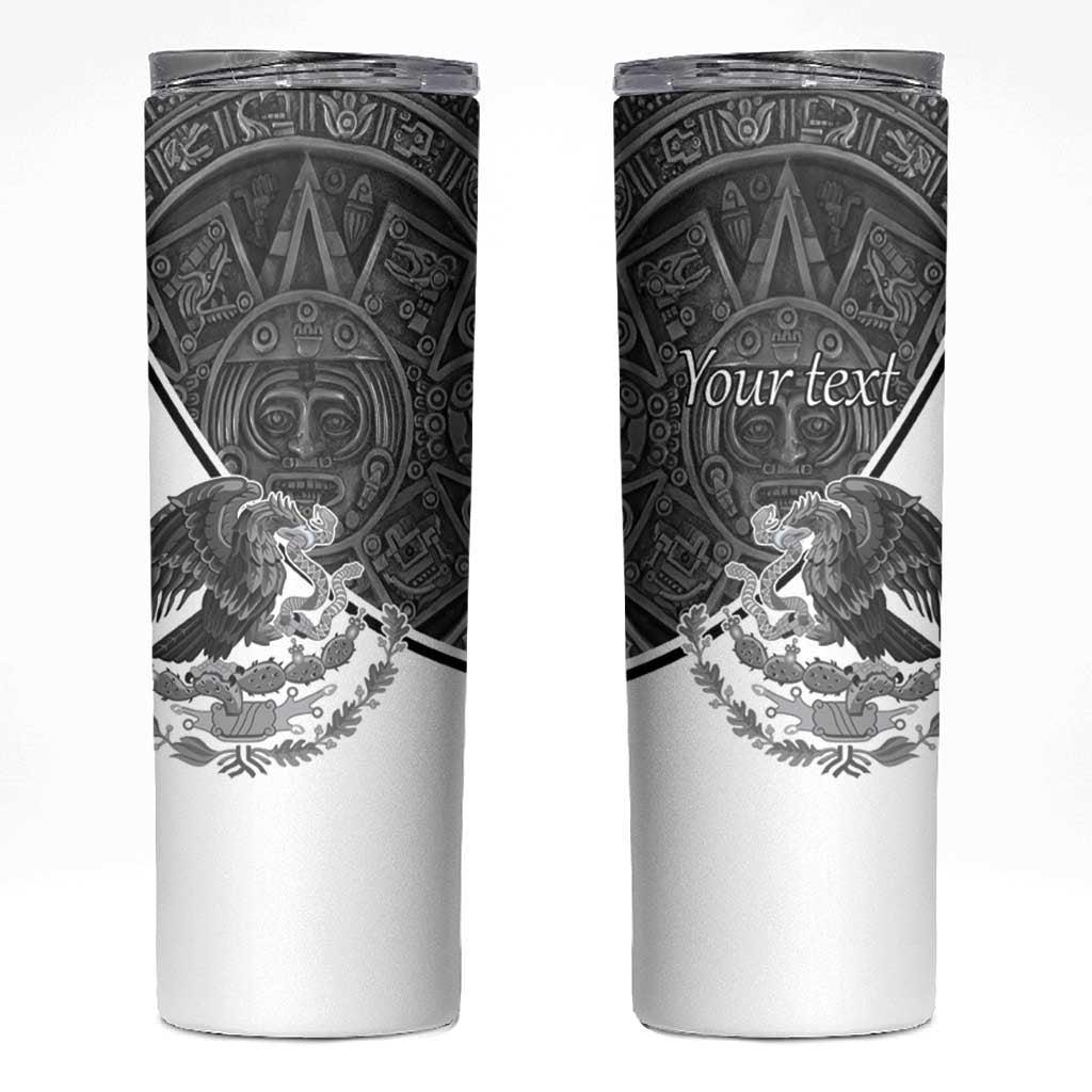 Personalized Mexico Aztec Calendar Skinny Tumbler Flag and Coat of Arms