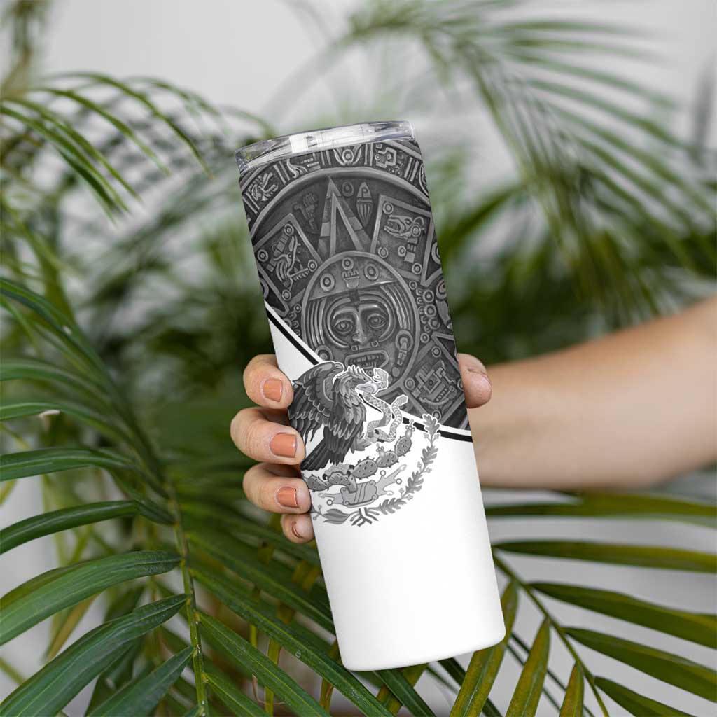 Personalized Mexico Aztec Calendar Skinny Tumbler Flag and Coat of Arms