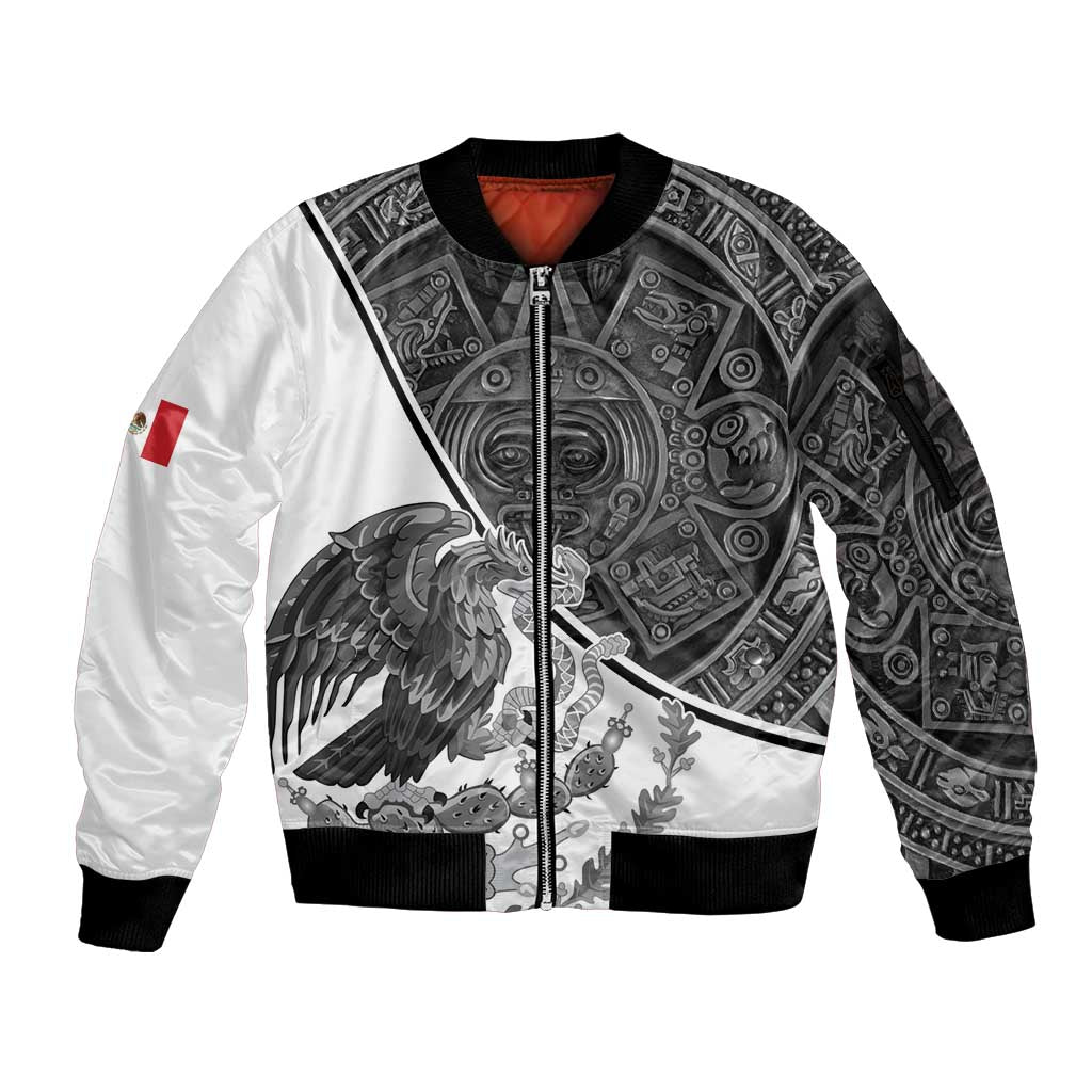 Personalized Mexico Aztec Calendar Sleeve Zip Bomber Jacket Flag and Coat of Arms