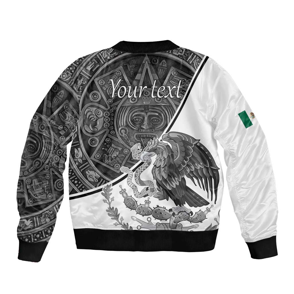 Personalized Mexico Aztec Calendar Sleeve Zip Bomber Jacket Flag and Coat of Arms