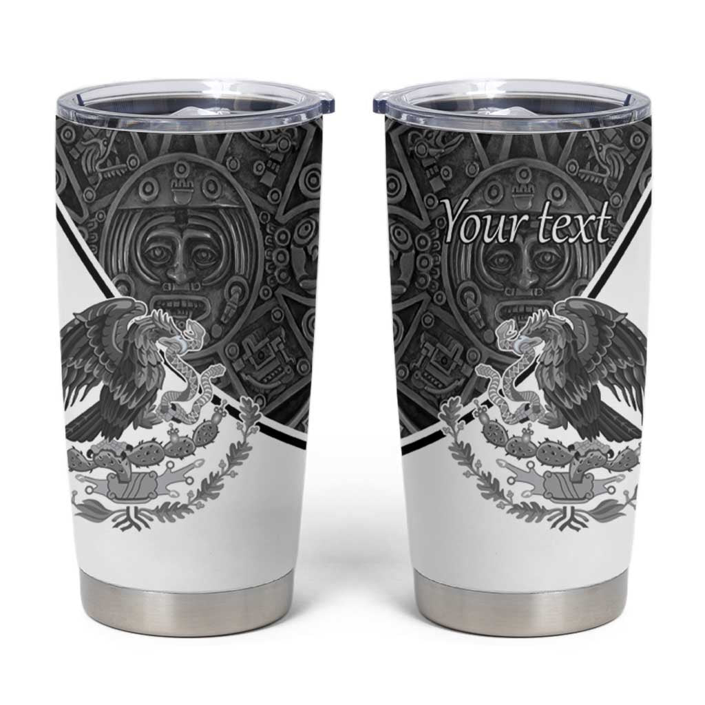 Personalized Mexico Aztec Calendar Tumbler Cup Flag and Coat of Arms