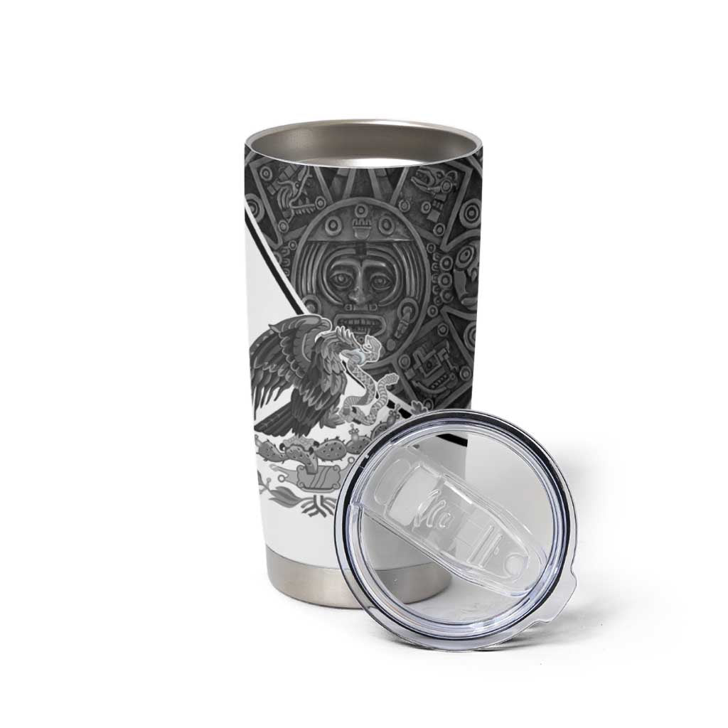 Personalized Mexico Aztec Calendar Tumbler Cup Flag and Coat of Arms