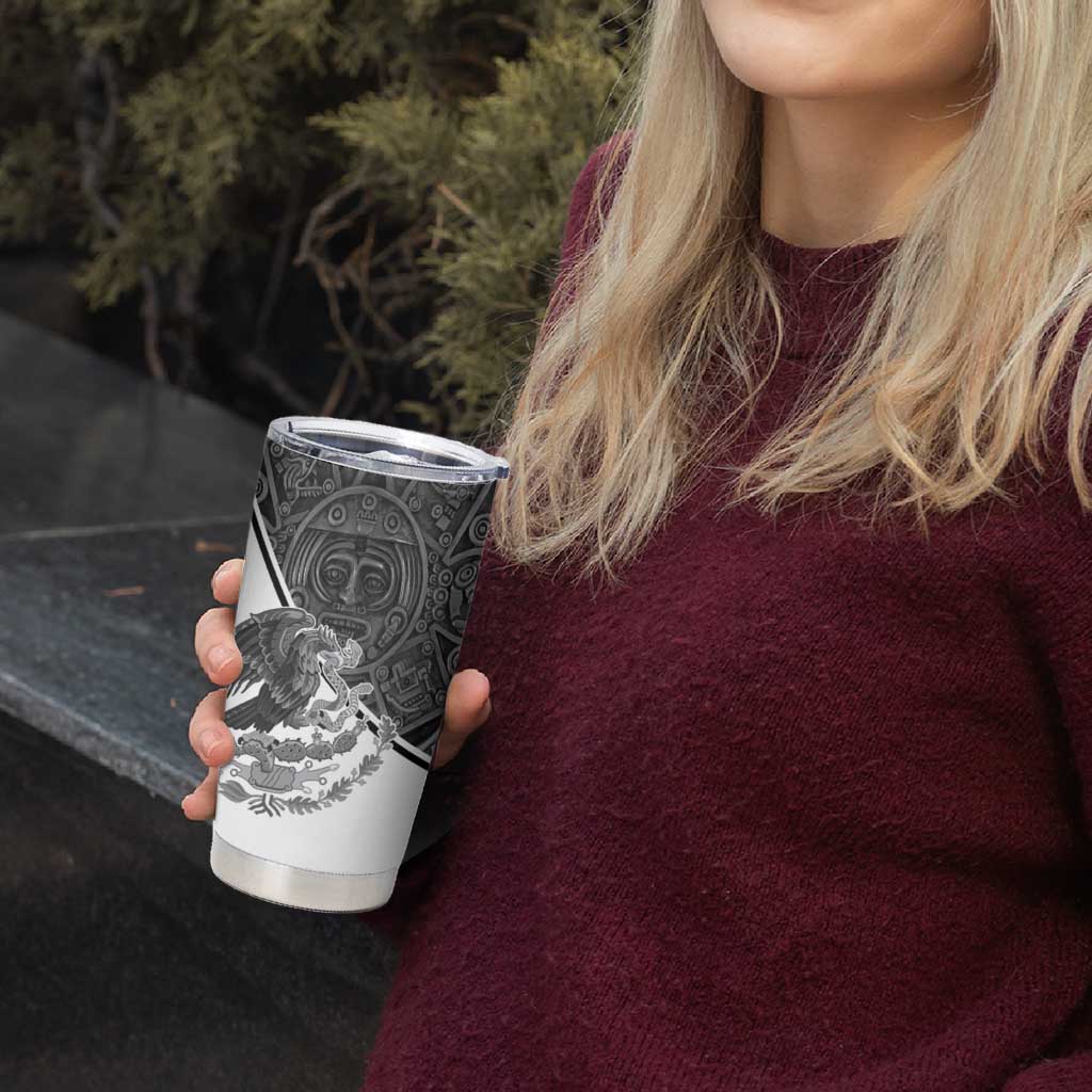 Personalized Mexico Aztec Calendar Tumbler Cup Flag and Coat of Arms