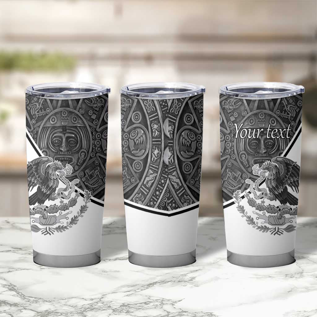 Personalized Mexico Aztec Calendar Tumbler Cup Flag and Coat of Arms