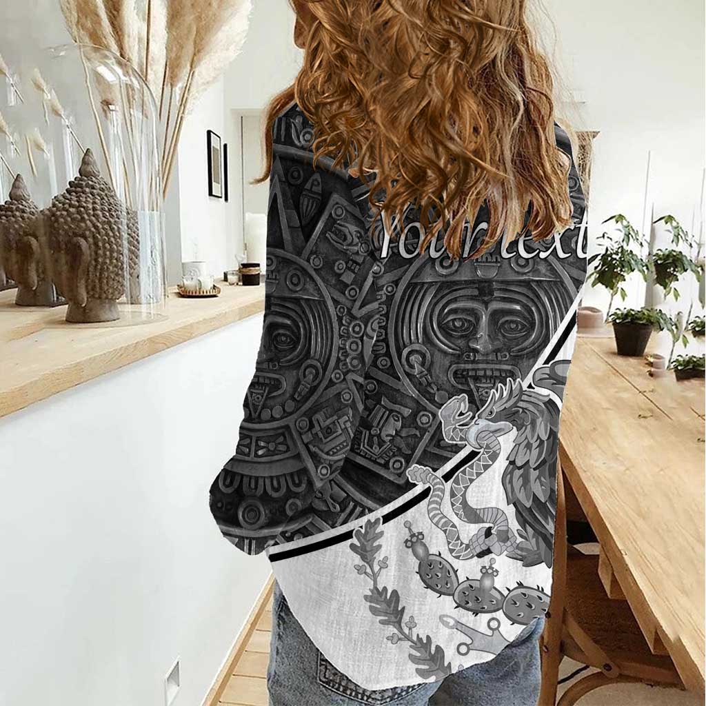Personalized Mexico Aztec Calendar Women Casual Shirt Flag and Coat of Arms