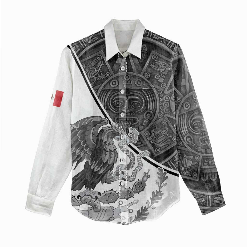 Personalized Mexico Aztec Calendar Women Casual Shirt Flag and Coat of Arms
