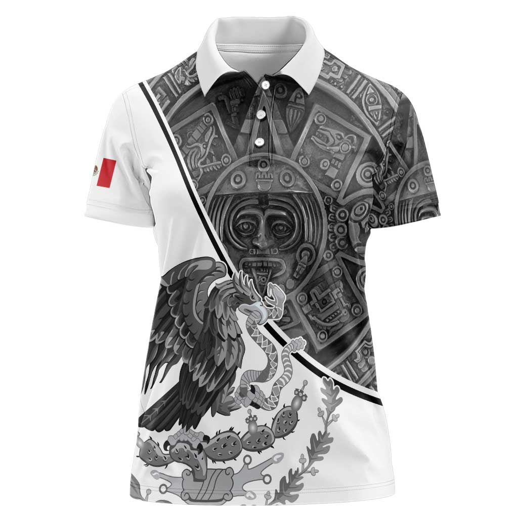 Personalized Mexico Aztec Calendar Women Polo Shirt Flag and Coat of Arms