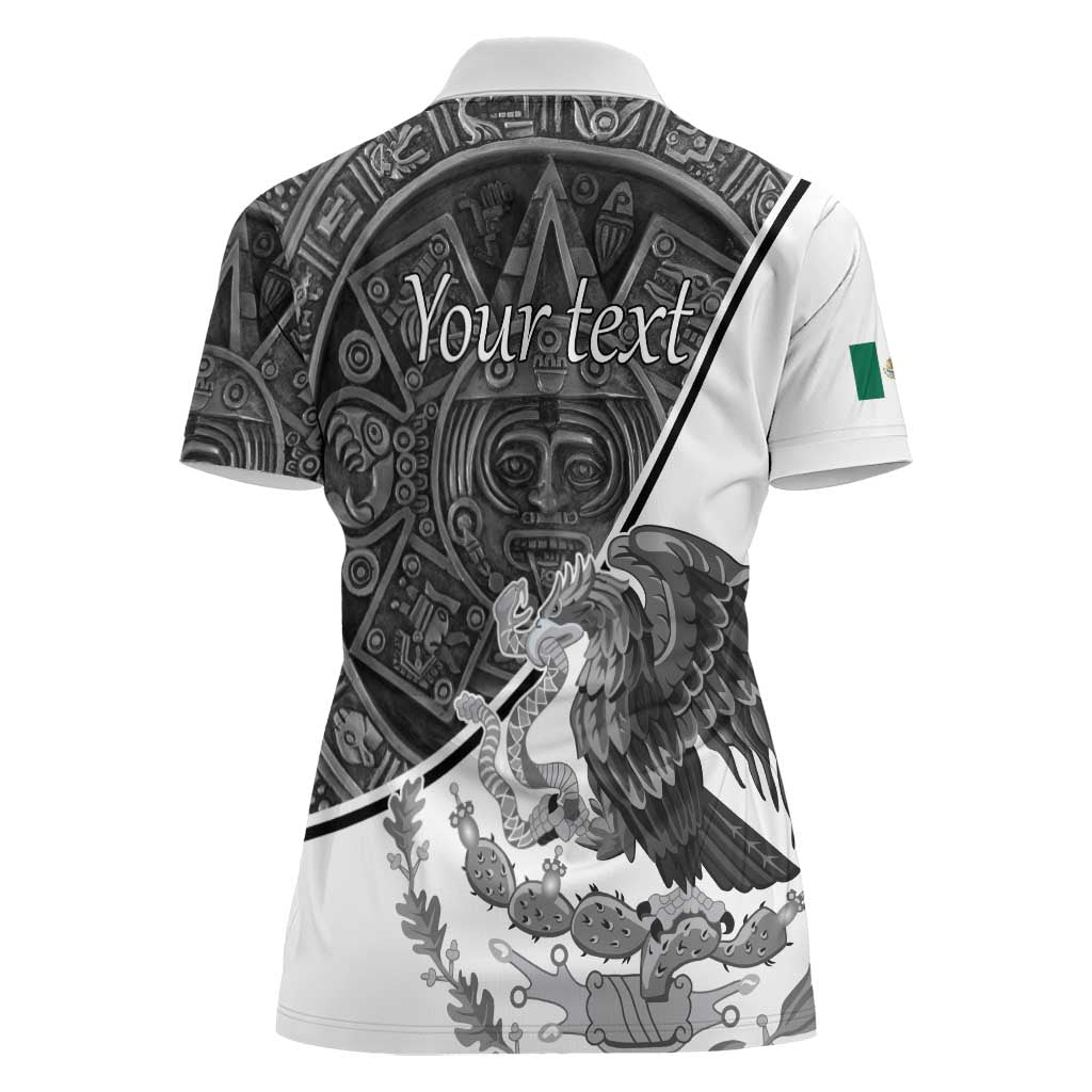 Personalized Mexico Aztec Calendar Women Polo Shirt Flag and Coat of Arms