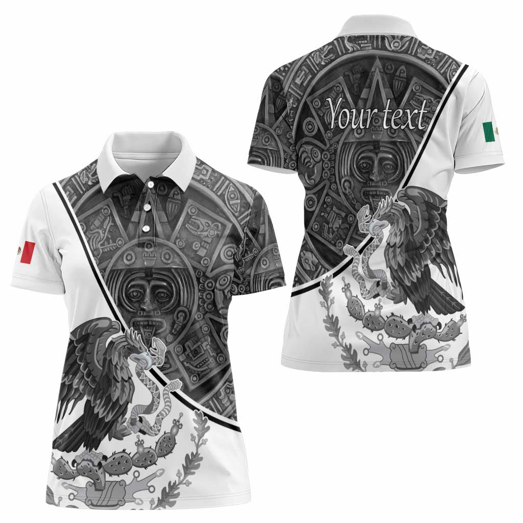 Personalized Mexico Aztec Calendar Women Polo Shirt Flag and Coat of Arms