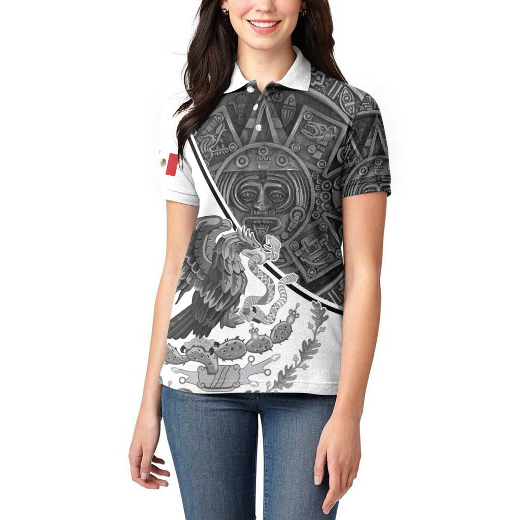 Personalized Mexico Aztec Calendar Women Polo Shirt Flag and Coat of Arms