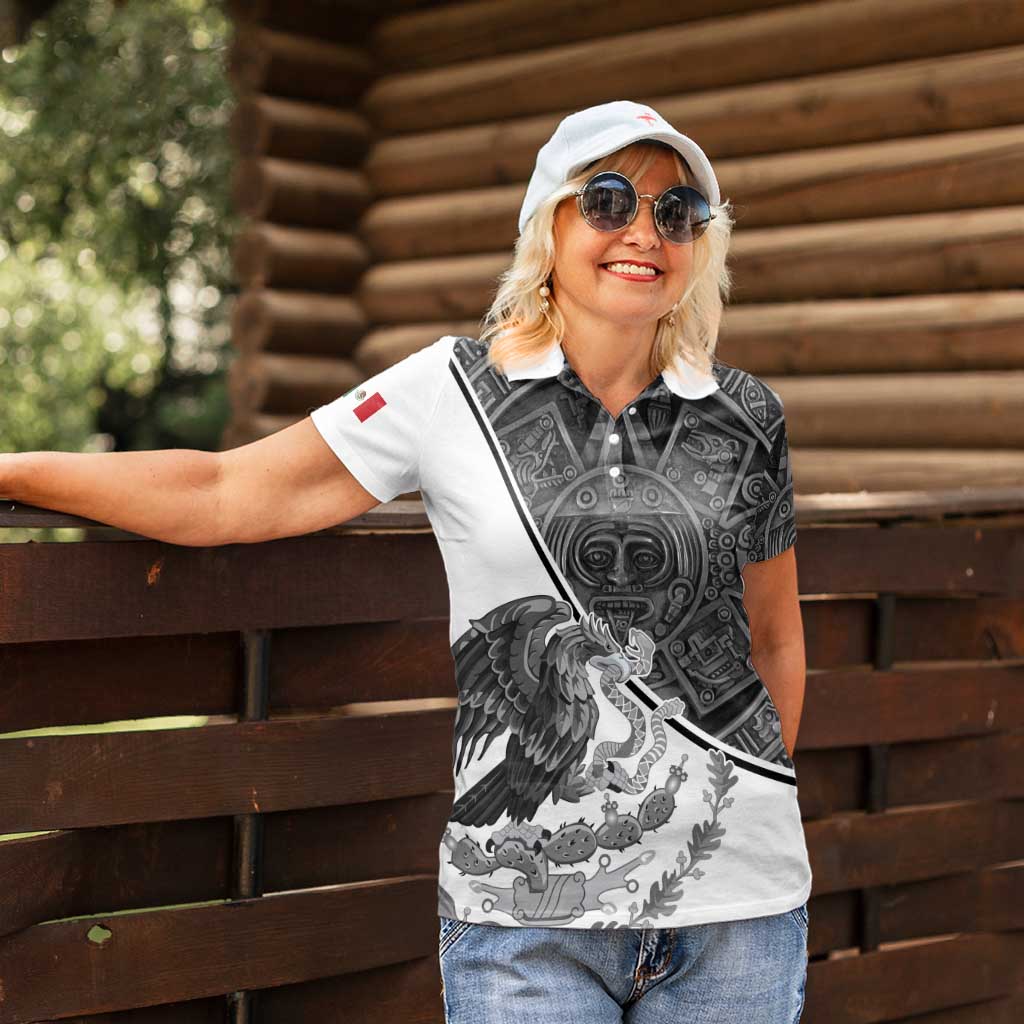 Personalized Mexico Aztec Calendar Women Polo Shirt Flag and Coat of Arms