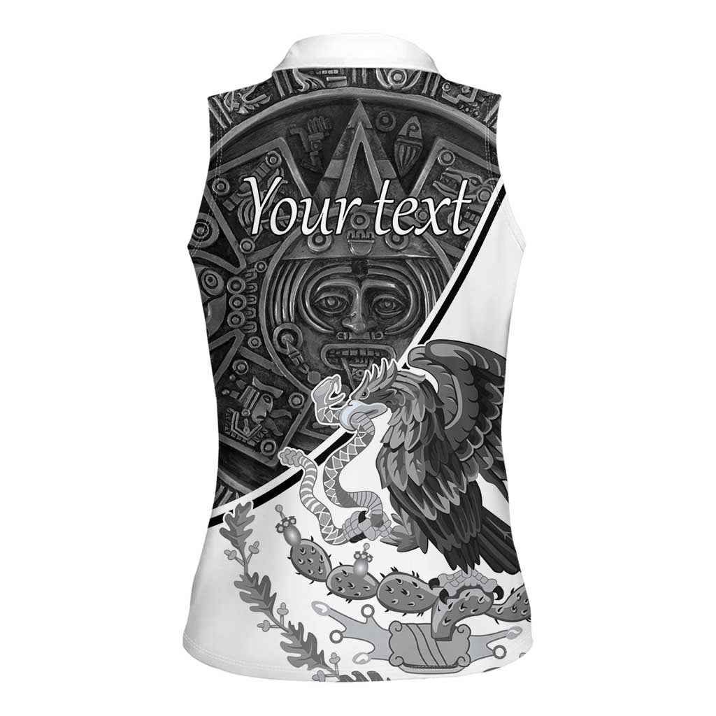 Personalized Mexico Aztec Calendar Women Sleeveless Polo Shirt Flag and Coat of Arms