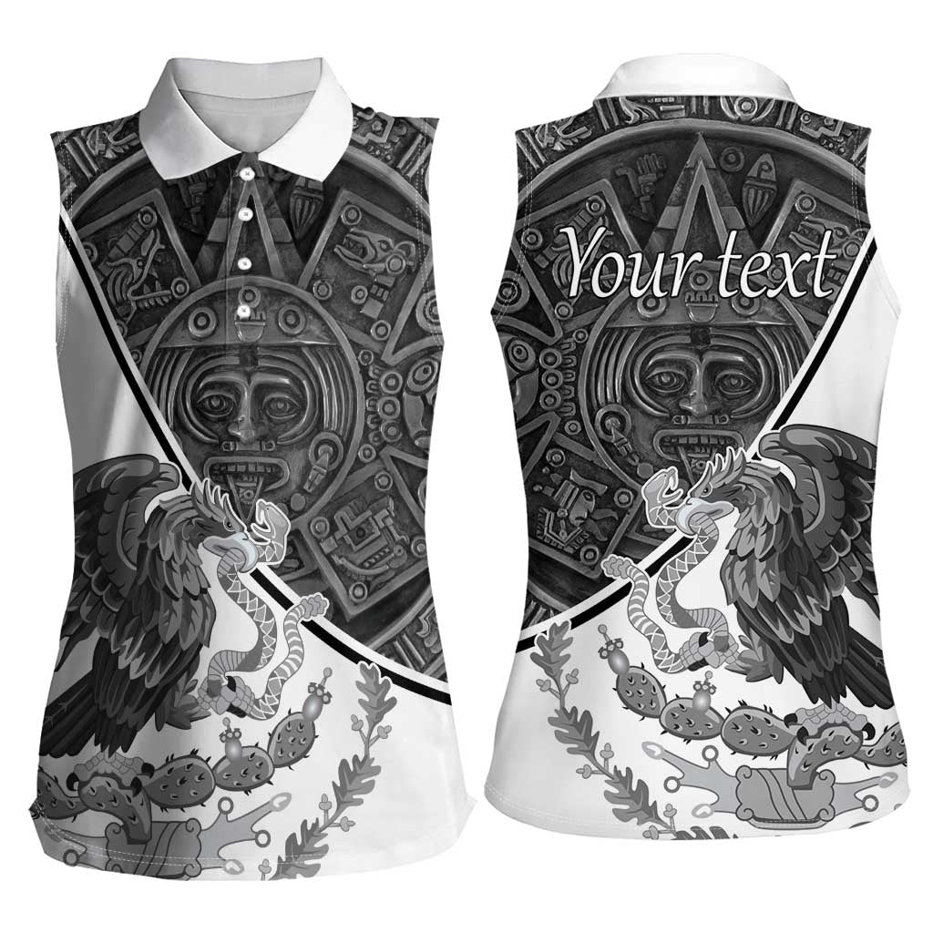 Personalized Mexico Aztec Calendar Women Sleeveless Polo Shirt Flag and Coat of Arms