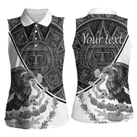 Personalized Mexico Aztec Calendar Women Sleeveless Polo Shirt Flag and Coat of Arms