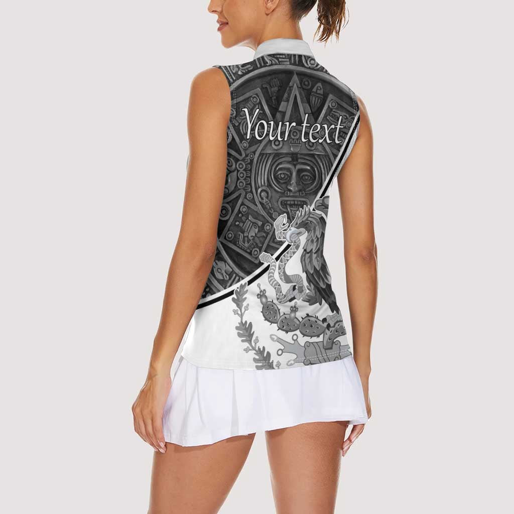 Personalized Mexico Aztec Calendar Women Sleeveless Polo Shirt Flag and Coat of Arms