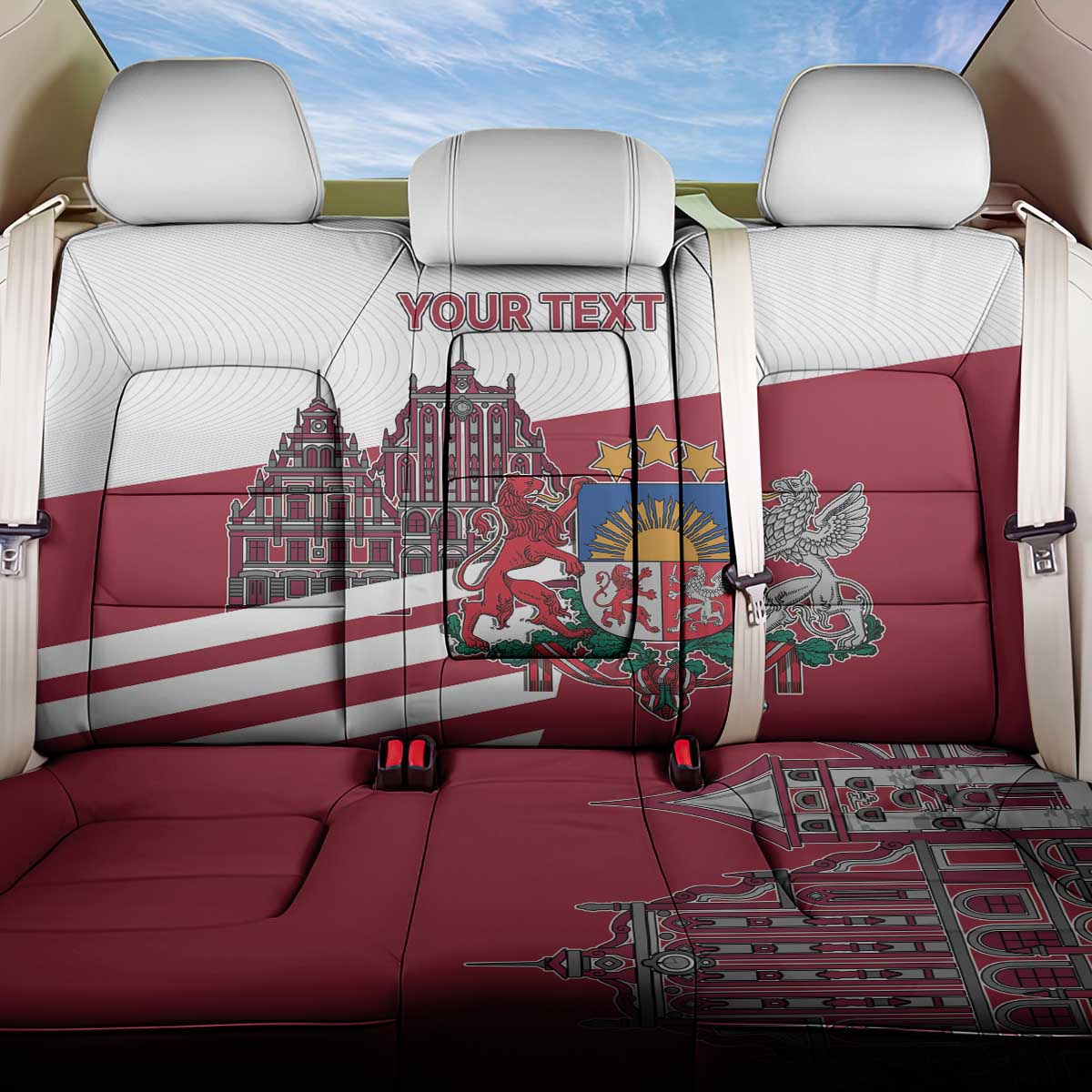 Personalized Riga Town Hall Square Latvia Back Car Seat Cover Coat of Arms