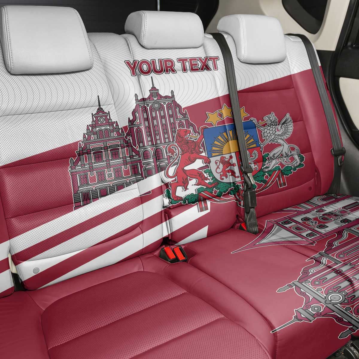 Personalized Riga Town Hall Square Latvia Back Car Seat Cover Coat of Arms