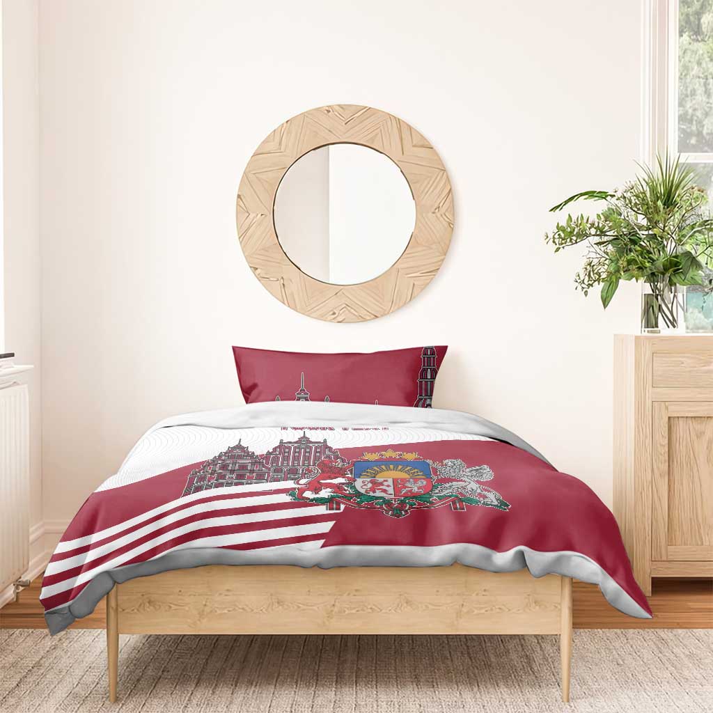 Personalized Riga Town Hall Square Latvia Bedding Set Coat of Arms