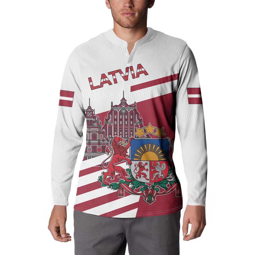 Personalized Riga Town Hall Square Latvia Button Sweatshirt Coat of Arms