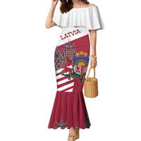 Personalized Riga Town Hall Square Latvia Family Matching Mermaid Dress and Hawaiian Shirt Coat of Arms