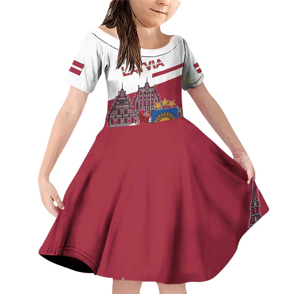 Personalized Riga Town Hall Square Latvia Family Matching Off Shoulder Short Dress and Hawaiian Shirt Coat of Arms