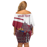 Personalized Riga Town Hall Square Latvia Family Matching Off Shoulder Short Dress and Hawaiian Shirt Coat of Arms